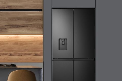 Black double fridge in a modern style kitchen